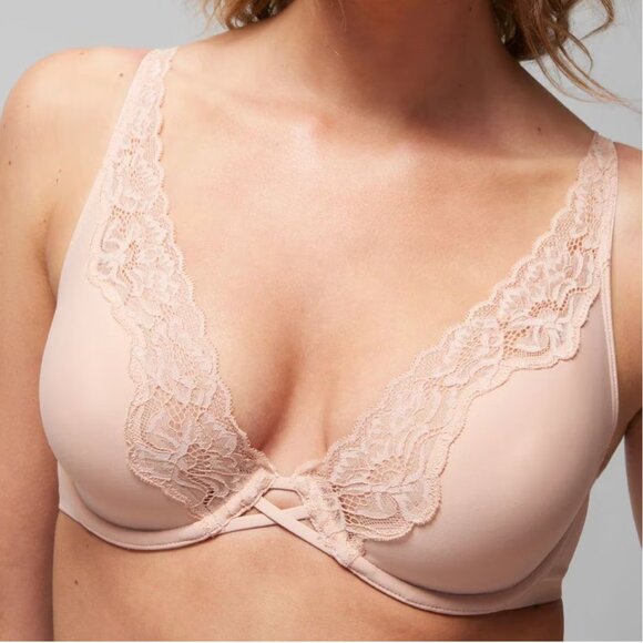 NWT Soma Essentials Plunge Unlined Bra with Lace Trim - Picture 4 of 7